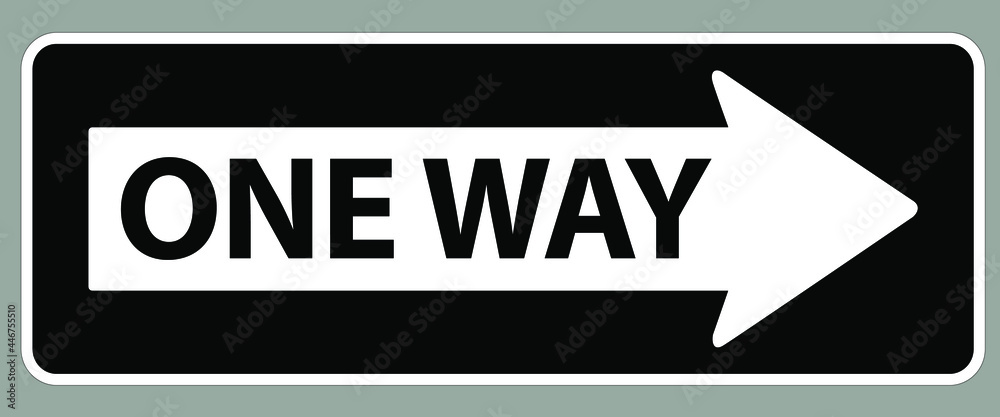 One way road sign. Arrow and wording one way on  black background warning or caution sign. 