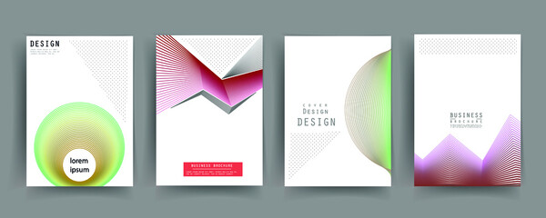 Covers templates set with graphic geometric elements. Applicable for brochures, posters, covers and banners. Vector illustrations.