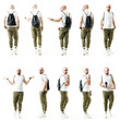 © sharplaninac - Collage of stylish hipster smart geek people walking back view of posing at camera. Full body people isolated on white background