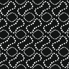 Poster - Pearl necklaces wallpaper. Black background and white pearl. Seamless ornament with repeated pearl.