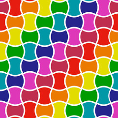 Poster - Rainbow ornament seamless pattern. Vector wavy decor multicolor diagonal mosaic blocks.
