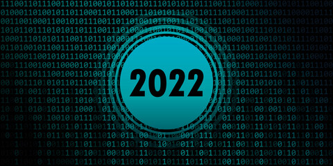 Aufkleber - 2022 new year on blue green binary code background