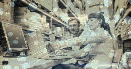 Poster - Animation of networks of connections with digital icons over couple using computer