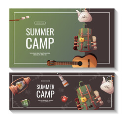 Wall Mural - set of promo flyers for summer camping, traveling, trip, hiking, camper, nature, journey, picnic. ve