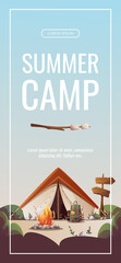 Wall Mural - promo banner with campsite. summer camping, traveling, trip, hiking, camper, nature, journey, picnic
