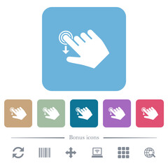 Sticker - Right handed slide down gesture flat icons on color rounded square backgrounds