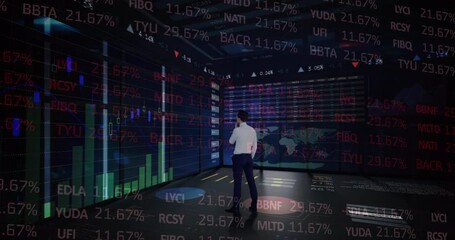 Poster - Animation of financial data processing over businessman