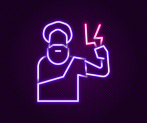 Wall Mural - Glowing neon line Zeus icon isolated on black background. Greek god. God of Lightning. Colorful outline concept. Vector