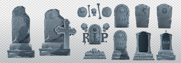 Halloween Elements and Objects for Design Projects. tombstones for Halloween. Ancient RIP. Grave on a white background