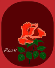 Illustration, Postcard, Wedding Invitation, Bright Rose On A Burgundy Background, Minimalism Design