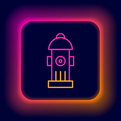 Poster - Glowing neon line Fire hydrant icon isolated on black background. Colorful outline concept. Vector