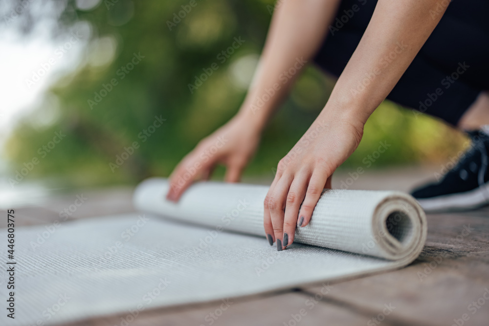 Picture of a quality yoga mat. - obrazy, fototapety, plakaty 
