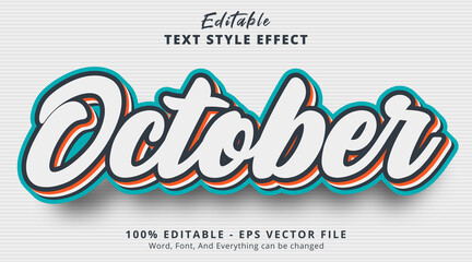 Editable text effect, October text with layered color combination style effect