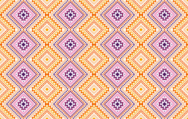 Wall Mural - Ikat geometric ethnic pattern. Aztec fabric carpet mandala ornament chevron textile decoration wallpaper. Traditional embroidery vector illustrations background.