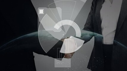 Poster - Animation of scope scanning over businessman handshake