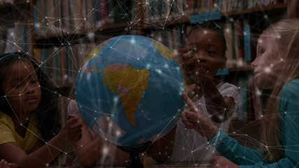 Poster - Animation of network of connections and globe over schoolchildren