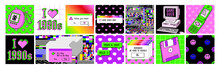 Old Computer Aesthetic 1980s -1990s. Square Posters. Sticker Pack With Retro Pc Elements. Pixel Art.