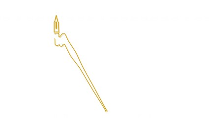 Wall Mural - Self drawing animation of pen, calligraphy and drawing tool. Writing and line art concept. Golden outline.