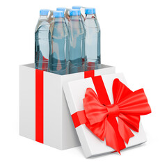 Poster - packaging of water bottles inside gift box, gift concept. 3d rendering