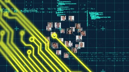 Poster - Microprocessor connections over globe of business profile icons and data processing