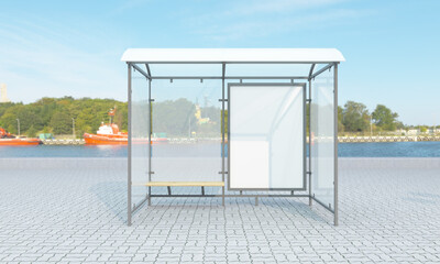 Sticker - 3D rendering of a bus stop with blank frames for your images/text/art