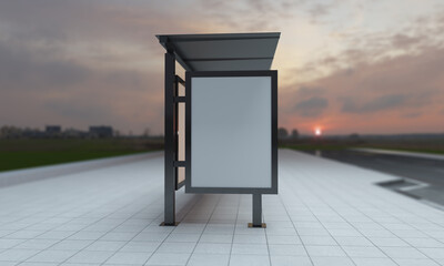 Poster - 3D rendering of a bus stop with empty advertising boards for your images or text