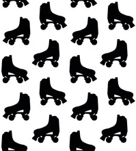 Vector Seamless Pattern Of Hand Drawn Quad Roller Skate Silhouette Isolated On White Background