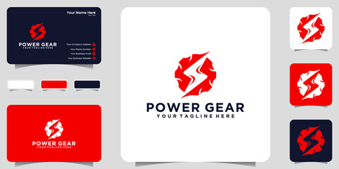 Gear logo design inspiration and electric voltage icon and business card design