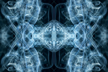 abstract graphics black blue fractal reflection symbol, design effect meditation background