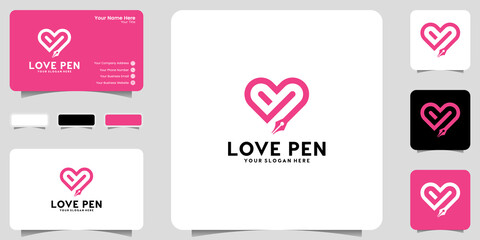 Wall Mural - heart and pen logo inspiration template and business card design