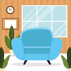 Canvas Print - blue armchair and plants