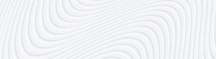 Poster - 3D white wavy background for business presentation. Abstract grey stripes elegant pattern. Minimalist empty striped blank BG. Halftone monochrome cover with modern minimal color, vector illustration.