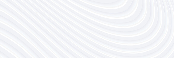 Poster - 3D white wavy background for business presentation. Abstract grey stripes elegant pattern. Minimalist empty striped blank BG. Halftone monochrome cover with modern minimal color, vector illustration.