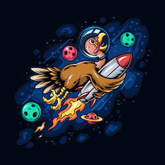 Wall Mural - thanksgiving holiday turkey riding a space rocket at high speed