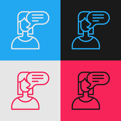 Poster - Pop art line Female opinion icon isolated on color background. Vector