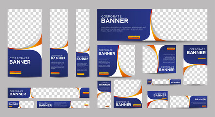 Poster - Gradient Blue Banner templates set with standard size for web. Business banner with place for photos for Social Media, Cover ads banner, flyer, invitation card. Vector EPS 10