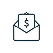 Envelope with Payment Bill linear Icon. Dollar Bill Line Pictogram. Financial Reward, Payment and Transfer Icon. Opened Envelope with Money. Editable stroke. Vector illustration