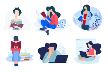 Back to school. Flat design concepts of education, e-learning, school, online courses and training. Vector illustrations for website banner, marketing material, presentation template, online ads.