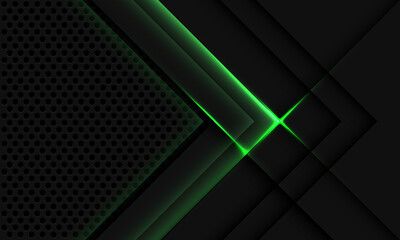Poster - Abstract grey metallic overlap green light circle mesh design modern luxury futuristic technology background vector illustration.	
