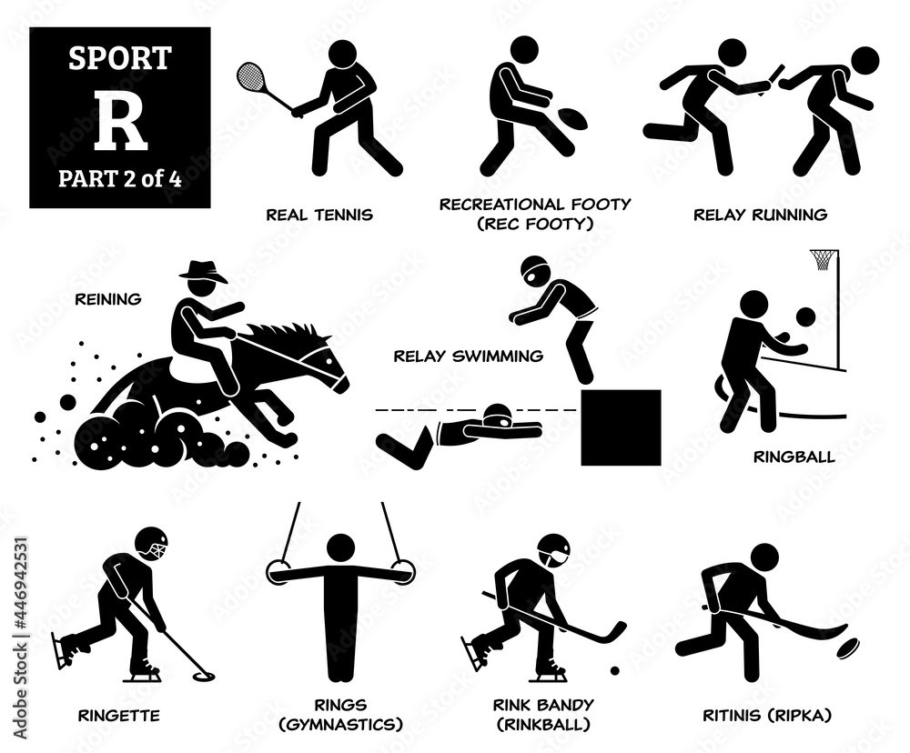 Sportart Mit R Sport games alphabet R vector icons pictogram. Real tennis ...
