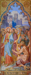 Wall Mural - Painting of Jesus healing a blind beggar near Jericho (Luke 18:35). Votivkirche – Votive Church, Vienna, Austria. 2020-07-29