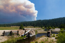 The Plume From The Dixie Fire In Plumas County, California Billowing Smoke As Seen From Nearby Deer Creek On July 22, 2021