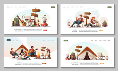 Wall Mural - set of web pages with campsite. summertime camping, traveling, trip, hiking, camper, nature, journey