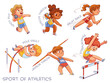 Sport of athletics. Set. Shot put, Discus throw, Relay race, Pole vault, Javelin throw, Steeplechase