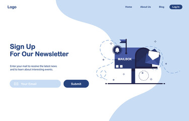 Poster - vector banner illustration of email marketing. subscription to newsletter, news, offers, promotions.