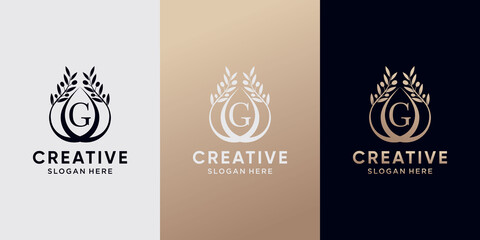 Creative olive oil logo design initial letter g with line art style. icon logo for business company