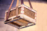 Fototapeta Do akwarium - Box container shipping carco screen of Fragile sign on wooden crate.package protection for material on logistic.selective focus with . copy space
