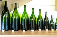 Different Types Of Green Glass Champagne Sparkling Wine Bottles From Smallest To Biggest