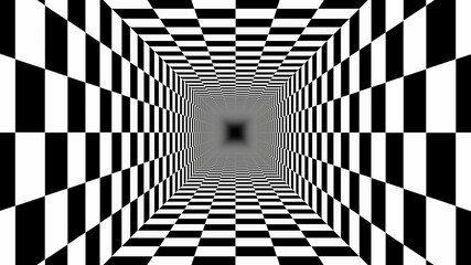 Endless Tunnel Checkerboard Pattern Black White Perspective Illusion - Abstract Background Texture