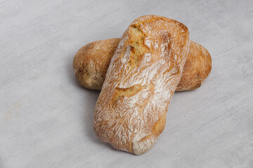 Ciabatta bread sourdough on concrete background. Freshly baked artisan ciabatta bread 